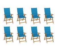 Fecpoo Lot de 8 chaises de jardin pliantes avec coussins, en bois d'acacia massif, bleu, 57 x 69 x 111 cm, pour terrasse et jardin
