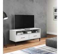 Fecpoo Meuble TV Oslo avec 2 tiroirs et compartiment ouvert, blanc, pin massif, 106 x 40 x 46,5 cm, pour TV et décoration