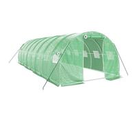 Fecpoo Serre en acier galvanisé et polyéthylène 140 g/m² vert 24 m² avec fenêtres filet enroulables et porte zippée pour la culture des légumes