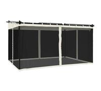 Fecpoo Tonnelle de 4 x 3 m avec parois latérales en maille crème - Cadre rétractable en acier et aluminium anthracite, 4 côtés en maille avec fermeture éclair - Idéal pour les repas en plein air et la