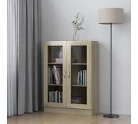 Fecpoo Vitrine avec structure en verre et bois - 82,5 x 30,5 x 115 cm - Chêne Sonoma - Pour livres, DVD et décoration