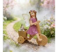Fée de jardin en résine sur vélo, paysage miniature, décoration de fée fantaisiste pour l'extérieur, statue de fille mignonne et lapin pour la cour, la pelouse, le porche, la décoration extérieure, co