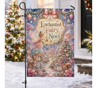 Fée enchantée hiver forêt Noël jardin drapeau 30,5 x 45,7 cm | Scène de forêt fantaisie, drapeau de pelouse, cerf et lapin, arbre de Noël étincelant, nœud décoratif