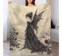 Fée noire avec des roses Plaid Encre fantaisie Plaid Doux Coin Lecture