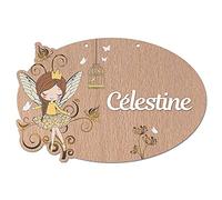 Fée Personnalisée Plaque de Porte Enfant. Plaque Bois Personnalisable Avec Prénom. Décoration Chambre Magie Originale - 2 perçages en haut, Plexi Blanc