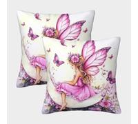Fée Rose-Style d'illustration de Fantaisie Housse Coussin 2 Pièces Art Taie d'oreiller Décorative Taies d'oreiller Salon pour Chambre Famille 45x45cm