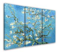 Feeby 3 pièces Tableau sur toile XXL 120x80 cm Vincent Van Gogh Reproduction Amandier en fleurs Art Image Deco Image Photo Graphique Tableux Couloir Nature Plantes Fleurs bleu