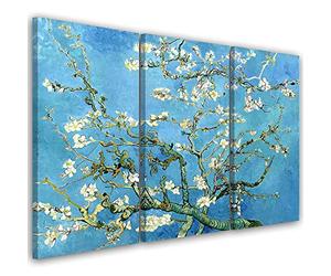 Feeby 3 pièces Tableau sur toile XXL 120x80 cm Vincent Van Gogh Reproduction Amandier en fleurs Art Image Deco Image Photo Graphique Tableux Couloir Nature Plantes Fleurs bleu