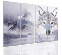 Feeby Frames, Tableau multi panneau 4 parties, Tableau imprimé xxl, Tableau imprimé sur toile, Tableau deco, Type C, 80x60 cm, LOUPS, MODERNE, CIEL, DOUBLE EXPOSITION, FORÊT, BLANC, GRIS