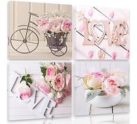 Feeby Impression Sur Toile 4 Pièces Love Roses Fleurs 40x40 cm Tableaux Tableau Mural Image Moderne Photo Décoration Murale Artistique Photographie Design Chambre Salon Cuisine Bouquet Rustique Rose