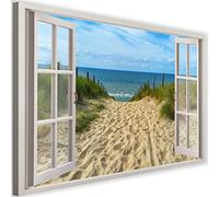 Feeby Impression sur toile Fenêtre 60x40 cm 1 pièce Tableaux Tableau Mural Image Moderne Décoration Murale Cuisine Salon Chambre à coucher Mer Nature Mer du Nord Mer Baltique Multicolore