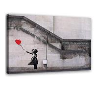 Feeby Impression sur toile Fille Avec Un Ballon 60x40 cm Tableau moderne Murale Street Art Graffiti Banksy rouge
