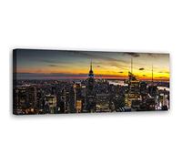 Feeby Impression sur Toile Intissé Manhattan ÉTATS UNIS Skyline Ville de New York 120x40 cm Image Moderne Tableau Déco Mural Salle De Séjour Abstraction Gratte ciel orange