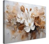 Feeby - Impression sur Toile - Intissé Tableau Decoration Murale - Blanc Fleurs sauvages brunes peintes - 45x30 1partie - Salon Peinture Tableaux - Moderne - Décoration Chambre Esthétique