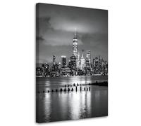 Feeby - Impression sur Toile - Intissé Tableau Decoration Murale - Panorama de New York la nuit - 60x90 1partie - Salon Peinture Tableaux - Moderne - Décoration Chambre Esthétique