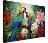 Feeby Impression sur toile - Perroquets multicolores Jungle tropicale - decoration chambre - 90x60 cm - decoration murale - decoration maison - Moderne - ART - poster mural