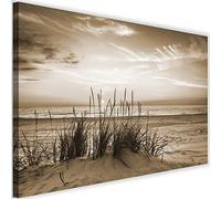 Feeby Impression sur Toile Plage 90x60 cm 1 pièce Tableaux Tableau Mural Image Photo Moderne Décoration Murale Artistique Photographie Design Chambre Salon Mer Ciel Herbe sépia