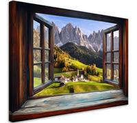 Feeby - Impression sur Toile - Tableau Decoration Murale - Fenêtre Paysage montagneux Nature - 90x60 1partie - Salon Peinture Tableaux - Moderne Reproductions Tableaux - Décoration Chambre