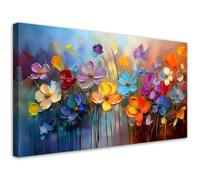 Feeby - Impression sur Toile - Tableaux Decoratifs Muraux - Fleurs colorées peintes - 120x60 1partie - Decoration Salon - Photo sur toile Cadeau - Tableau toile pour le mur