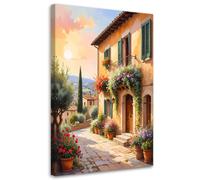Feeby - Impression sur Toile - Tableaux Decoratifs Muraux - Rues colorées de Toscane Maisons fleuries - 40x60 1partie - Decoration Salon - Photo sur toile Cadeau - Tableau toile pour le mur