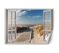 Feeby Papier Peint Intisse Chemin De La Plage 140x100 cm beige Moderne Panoramique XXL Photo Mural Muraux Chambre Bureau Salle Herbe Vue Sur La Mer