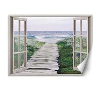 Feeby Papier Peint Intisse Chemin De La Plage 140x100 cm vert XXL Photo Mural Muraux Tapisserie Vue De La Fenêtre Illusion 3D