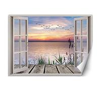 Feeby Papier Peint Intisse Coucher De Soleil Eau Mer 210x150 cm orange Décoration Murale Tableaux Poster Muraux Chambre Enfant Salon Salle Cuisine Coucherr Vue De La Fenêtre Illusion 3D