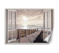 Feeby Papier Peint Intisse Vue De La Fenêtre Illusion 3D 140x100 cm beige Moderne Panoramique XXL Photo Mural Muraux Chambre Bureau Salle Passerelle À La Plage Mer