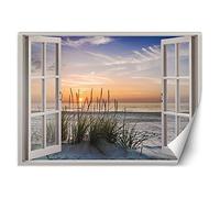 Feeby Photo Murale Intisse Plage De Sable Illusion 3D 210x150 cm beige Colle Inclus Salon Chambre A Enfant Coucherr Bureau Salle Cuisine Coucher De Soleil Mer