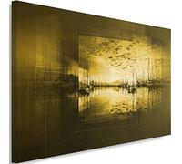 Feeby Photo sur Toile XXL Abstrait Art Image Déco Nature Eau Ciel Paysage jaune 115x70 cm
