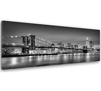 Feeby Tableau imprimé sur toile Tableau deco Canvas 50x150 NOIR et BLANC NEW YORK GRATTE-CIEL PONT de BROOKLYN