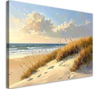 Feeby - Tableau sur Toile - Decoration Murale Peinture - Plage avec dunes au bord de la mer - 90x60 1partie - Chambre Toiles Intissé - Tableaux chambre à coucher - Decoration Chambre