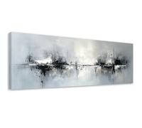 Feeby - Tableaux - Deco Tableau Murale - Abstrait noir et blanc sur fond gris - 90x30 1partie - Pour la Chambre et le Salon - Pour Chaque Pièce de Votre Appartement - Toiles pour le bureau