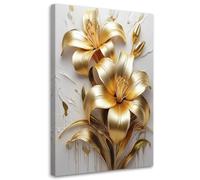 Feeby - Tableaux - Deco Tableau Murale - Fleurs dorées Glamour Peintes - 60x90 1partie - Pour la Chambre et le Salon - Pour Chaque Pièce de Votre Appartement - Toiles pour le bureau