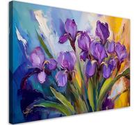 Feeby - Tableaux - Deco Tableau Murale - Iris violets pastel - 100x70 1partie - Pour la Chambre et le Salon - Pour Chaque Pièce de Votre Appartement - Toiles pour le bureau