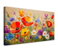 Feeby - Tableaux Decoratifs - Tableau Salon Grand Format - Coquelicots Fleurs colorées dans un pré - 100x50 1partie - Tableau Decoration Murale - Toile Imprimée - Impression sur Toile Peinture