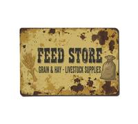 Feed Store Plaque en métal Grain Hay | Plaque murale ronde de style vintage pour café, bar, bureau, maison, jardin, porte d'entrée, chambre à coucher