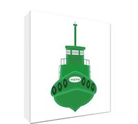 Feel Good Art Toile sur Cadre avec Front Solide dans Style d'Illustration Moderne Bateau Remorquer Vert/Blanc 10,5 x 14,8 x 2 cm Petit