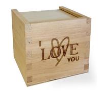 Feel Green - WE Create Nature Coffret Cadeau avec Gravure « I Love You » - Emballage Cadeau en Bois d'aulne avec Couvercle Coulissant, 11 x 11 x 9,5 cm, sans Plastique et qualité européenne
