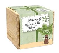 Feel Green - WE CREATE NATURE Ecobox, « Bitte bringt Me auf die Palme, Pflanzen aus Der Holzbox » - 11 x 11 x 10 cm - Fabriqué en Autriche - Idée cadeau durable - Grow Your Own - Kit de culture