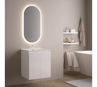 Feel Your Bath, Meuble De Salle De Bain Wolf Blanc 60 cm, 2 Portes, Vasque Céramique Intégrée Et Miroir Ovale LED Antibuée