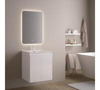 Feel Your Bath, Meuble De Salle De Bain Wolf Blanc 60 cm, 2 Portes, Vasque Céramique Intégrée Et Miroir Carré LED Antibuée