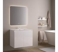 Feel Your Bath, Meuble De Salle De Bain Wolf Blanc 80 cm, 2 Portes, Vasque Céramique Intégrée Et Miroir Carré LED Antibuée