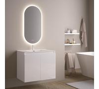 Feel Your Bath, Meuble De Salle De Bain Wolf Blanc 80 cm, 2 Portes, Vasque Céramique Intégrée Et Miroir Ovale LED Antibuée