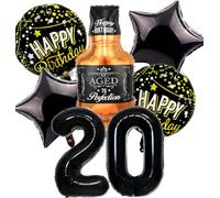 Feelairy Ballon 20 ans Anniversaire Homme, Decoration Anniversaire 20 ans, Ballon Whisky Anniversaire 20 ans Or, Bouteille de Whisky Decoration Ballon Noir pour Anniversaire 20 ans Femme