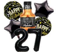 Feelairy Ballon 27 ans Anniversaire Homme, Decoration Anniversaire 27 ans, Ballon Whisky Anniversaire 27 ans Or, Bouteille de Whisky Decoration Ballon Noir pour Anniversaire 27 ans Femme
