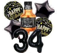 Feelairy Ballon 34 ans Anniversaire Homme, Decoration Anniversaire 34 ans, Ballon Whisky Anniversaire 34 ans Or, Bouteille de Whisky Decoration Ballon Noir pour Anniversaire 34 ans Femme