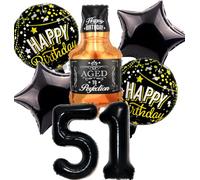 Feelairy Ballon 51 ans Anniversaire Homme, Decoration Anniversaire 51 ans, Ballon Whisky Anniversaire 51 ans Or, Bouteille de Whisky Decoration Ballon Noir pour Anniversaire 51 ans Femme
