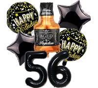 Feelairy Ballon 56 ans Anniversaire Homme, Decoration Anniversaire 56 ans, Ballon Whisky Anniversaire 56 ans Or, Bouteille de Whisky Decoration Ballon Noir pour Anniversaire 56 ans Femme