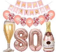 Feelairy Ballons 80 ans Anniversaire Femme, Decoration Anniversaire 80 ans Or Rose, Ballon Bouteille de Vin Ballon à Hélium Bouteille de Champagne pour Décoration de Fête d'anniversaire 80 ans Femme